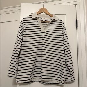 H&M Preppy Striped Black and White Long Sleeve Shirt Sweater - Size M